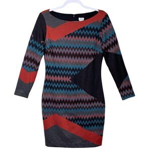 Cache Multicolor Sweater Dress Size 8 Career Abstract Chevron Aztec Mixed Print